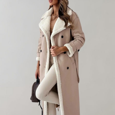 Long Belted Teddy Collar Faux Leather Winter Coats for Women