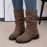 Slouchy Mid-Calf Boots with Buckle Strap for Women