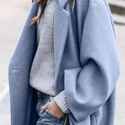 Oversized Long Winter Coat with Wide Sleeves in Wool Blend
