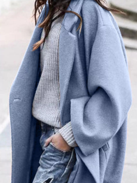 Oversized Long Winter Coat with Wide Sleeves in Wool Blend