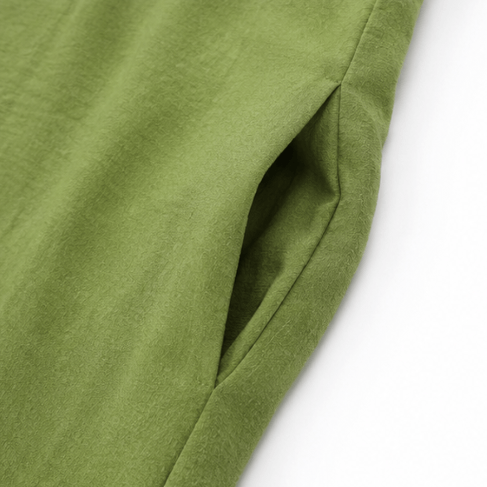 Ruffled V-Neck Linen-Cotton Women's Midi-to-Maxi Dress with Pockets