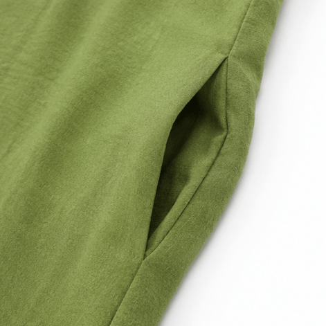 Ruffled V-Neck Linen-Cotton Women's Midi-to-Maxi Dress with Pockets