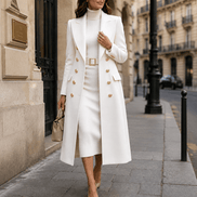 Women's Double-Breasted Wool-Look Winter Coat with Gold Buttons