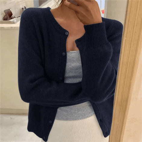 Knitted Button Front Cardigan with Round Neckline for Ladies Jumpers Layering