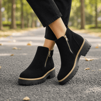 Women's Suede Chelsea Boots with Side Zip and Chunky Heel