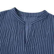 Striped V-Neck Maxi Dress with Pockets and Long Sleeves