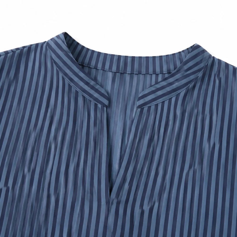 Striped V-Neck Maxi Dress with Pockets and Long Sleeves