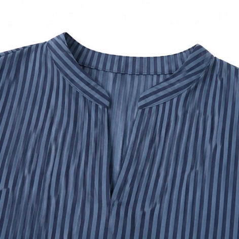 Striped V-Neck Maxi Dress with Pockets and Long Sleeves