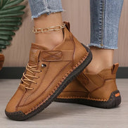 Women's Leather Comfort Shoes with Lace-Up Side Zip Closure