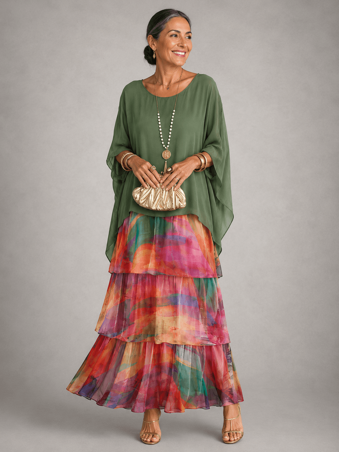 Tiered Ruffle Women's Midi Dress with Flutter Sleeves