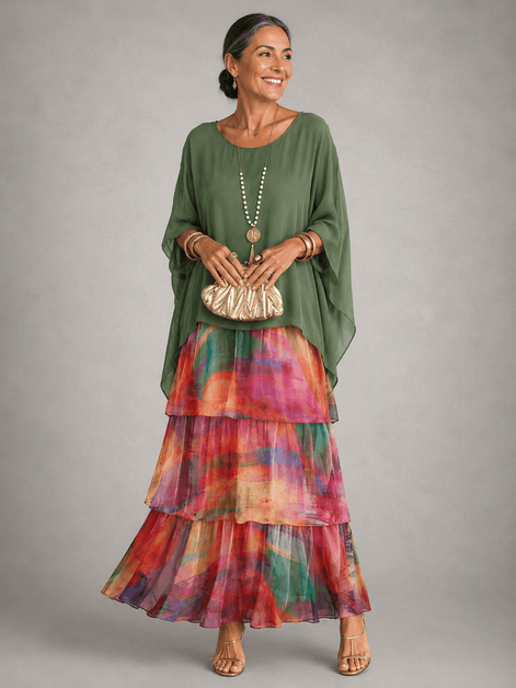 Tiered Ruffle Women's Midi Dress with Flutter Sleeves