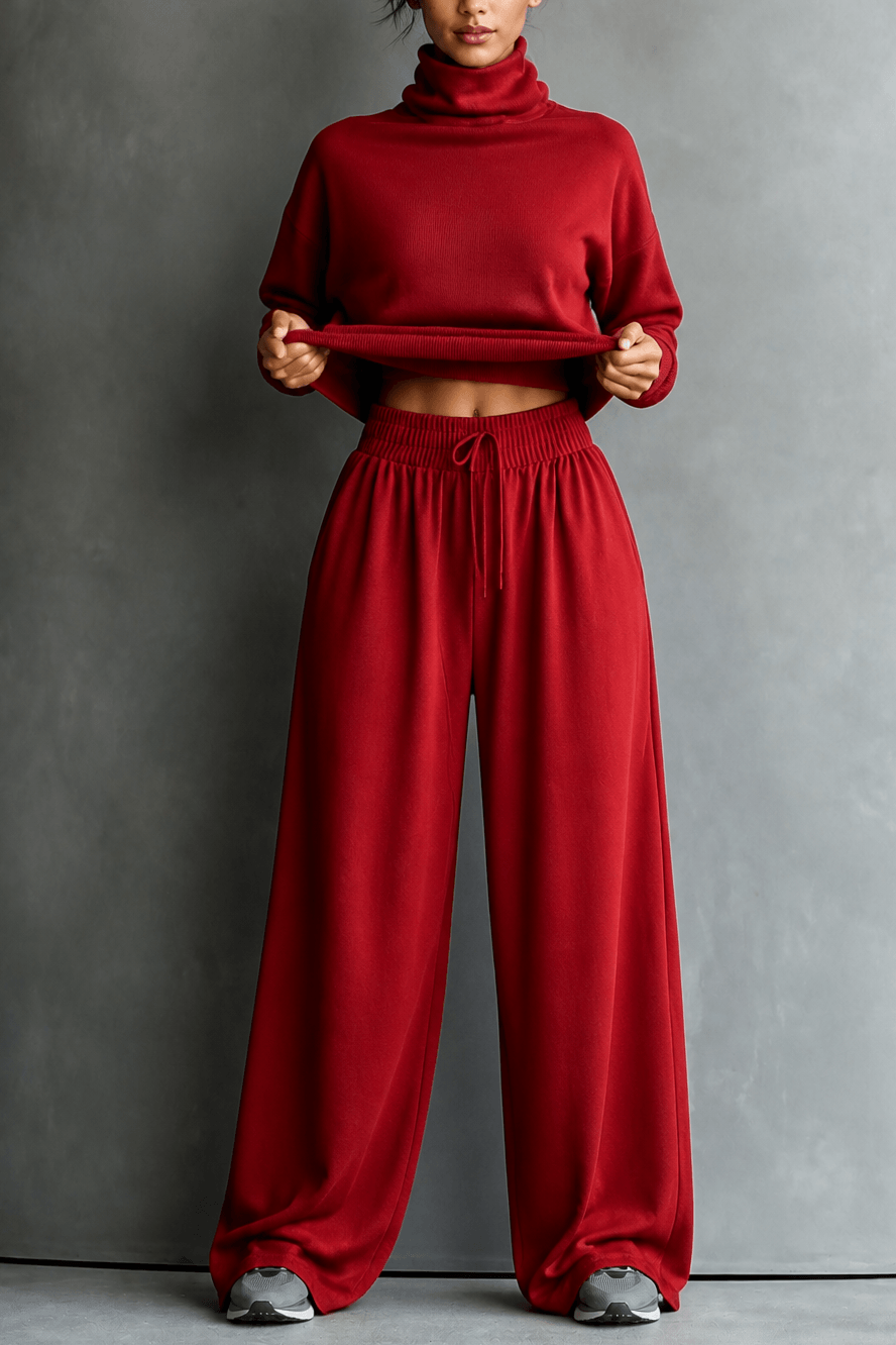Women's Turtleneck Wide-Leg Trouser Co-Ord Set
