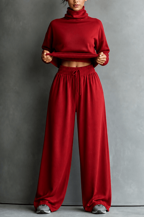 Women's Turtleneck Wide-Leg Trouser Co-Ord Set