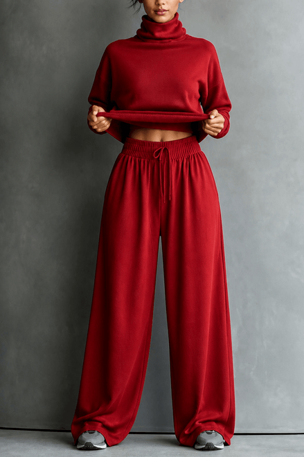 Women's Turtleneck Wide-Leg Trouser Co-Ord Set