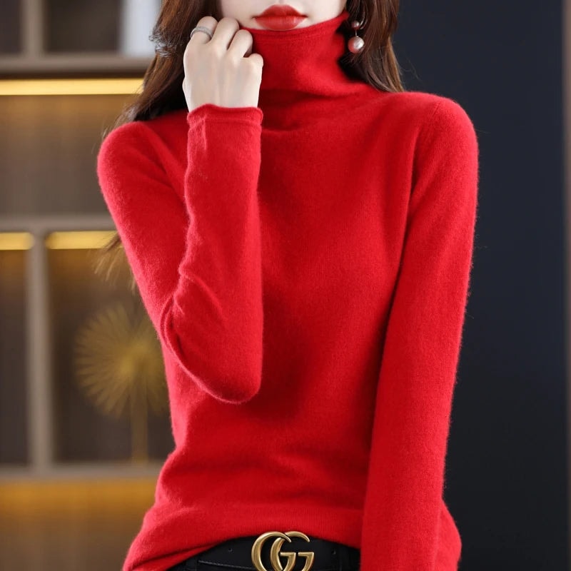 Women's Ribbed Turtleneck Knitted Jumper with Long Sleeves