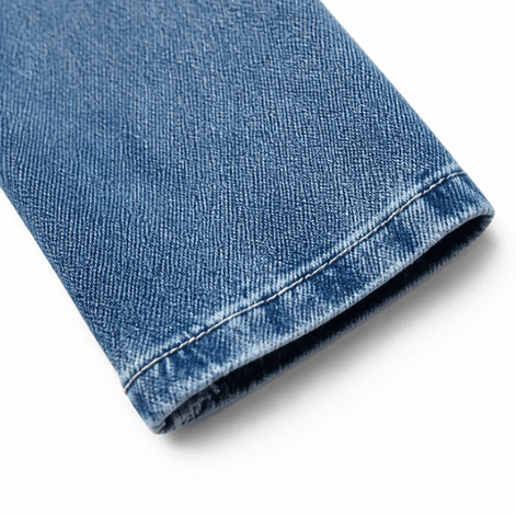 Ruffle-Trim Open-Front Denim Jacket with Puff Shoulders