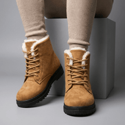 Women's Fur-Lined Suede Lace-Up Boots with Chunky Sole