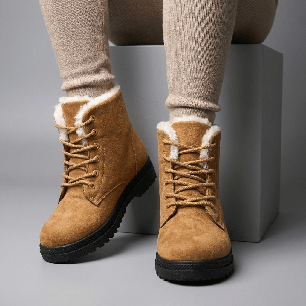 Women's Fur-Lined Suede Lace-Up Boots with Chunky Sole