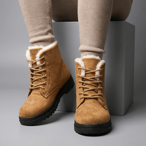 Women's Fur-Lined Suede Lace-Up Boots with Chunky Sole