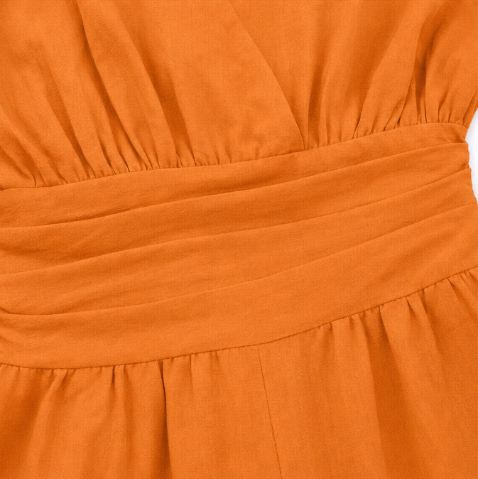 V-Neck Wide-Leg Jumpsuit with Pleated Waist Sash