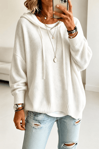Women's Oversized Hooded Acrylic Knitted Jumper with Drawstring