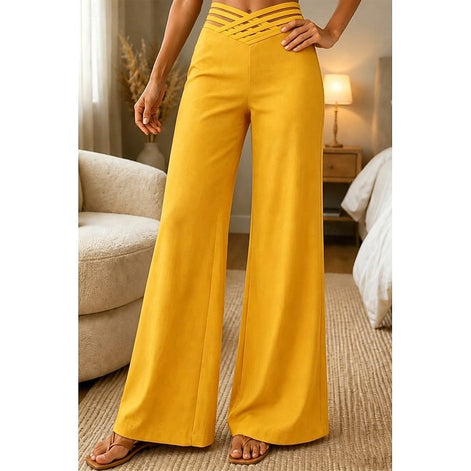 Sienna High-Waisted Wide-Leg Women's Tailored Trousers with Crossover Waistband