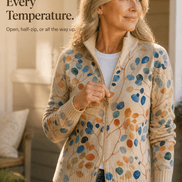 Women's Botanical Print Zip-Up Knit Bomber Cardigan